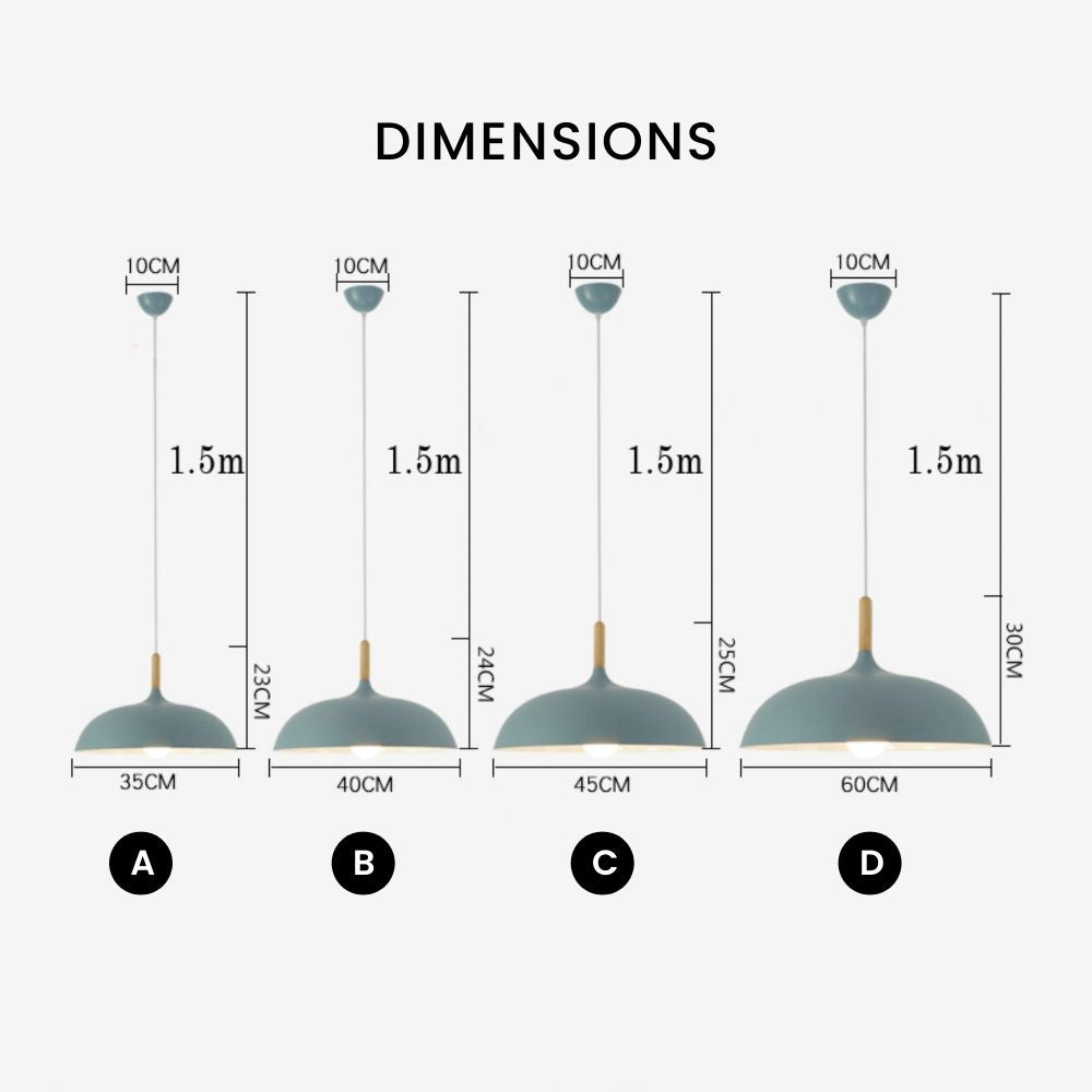 Suspension en aluminium coloré avec tige en bois – modèle Wood