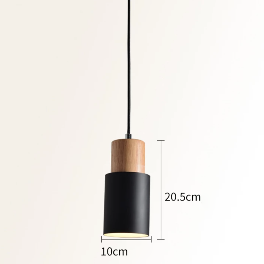 Suspension cylindrique en bois et métal coloré – modèle Wood