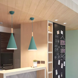 Suspension conique en métal coloré avec tige en bois – modèle Bar