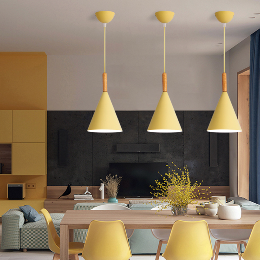 Suspension conique en métal coloré avec tige en bois – modèle Bar
