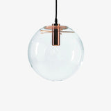 Suspension design en verre en forme de boule avec éclairage LED – finitions rose gold ou noir
