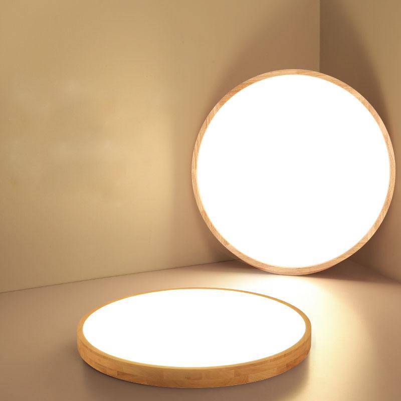 Plafonnier LED en bois – design rond ultra-fin