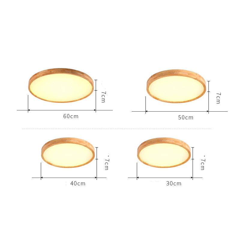 Plafonnier LED en bois – design rond ultra-fin