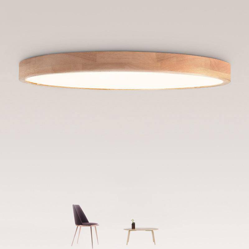 Plafonnier LED en bois – design rond ultra-fin