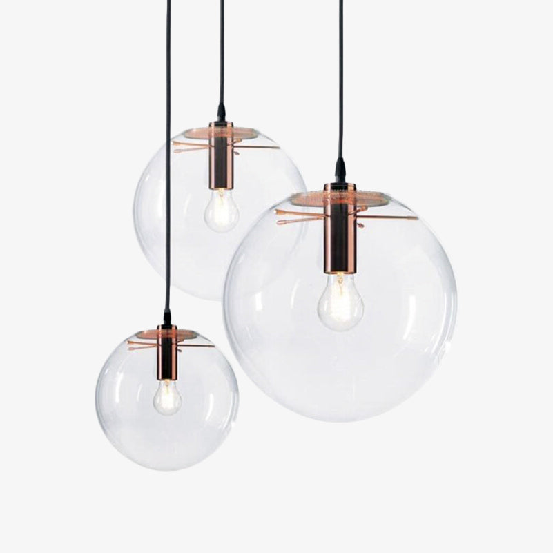 Suspension design en verre en forme de boule avec éclairage LED – finitions rose gold ou noir