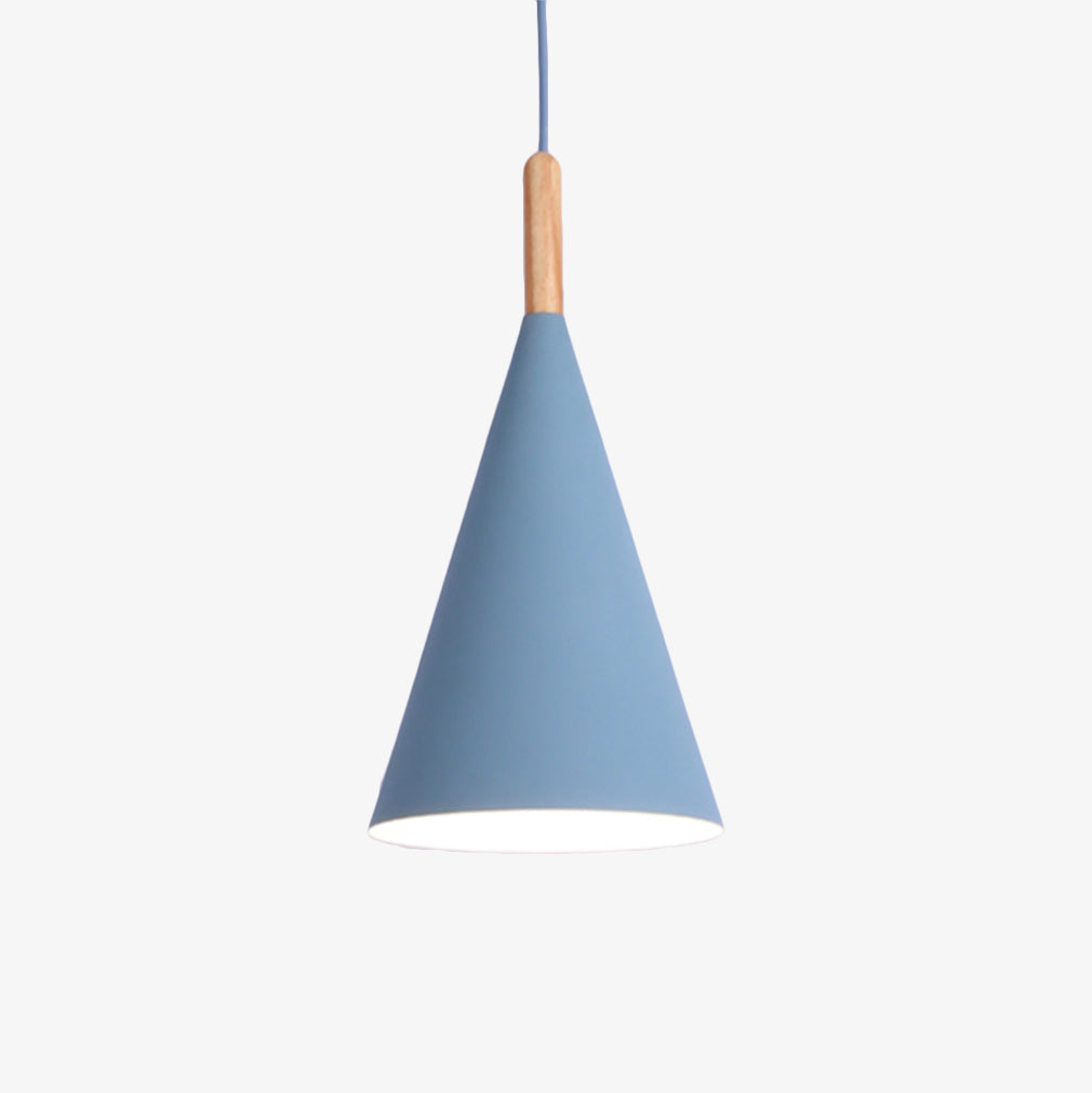 Suspension conique en métal coloré avec tige en bois – modèle Bar