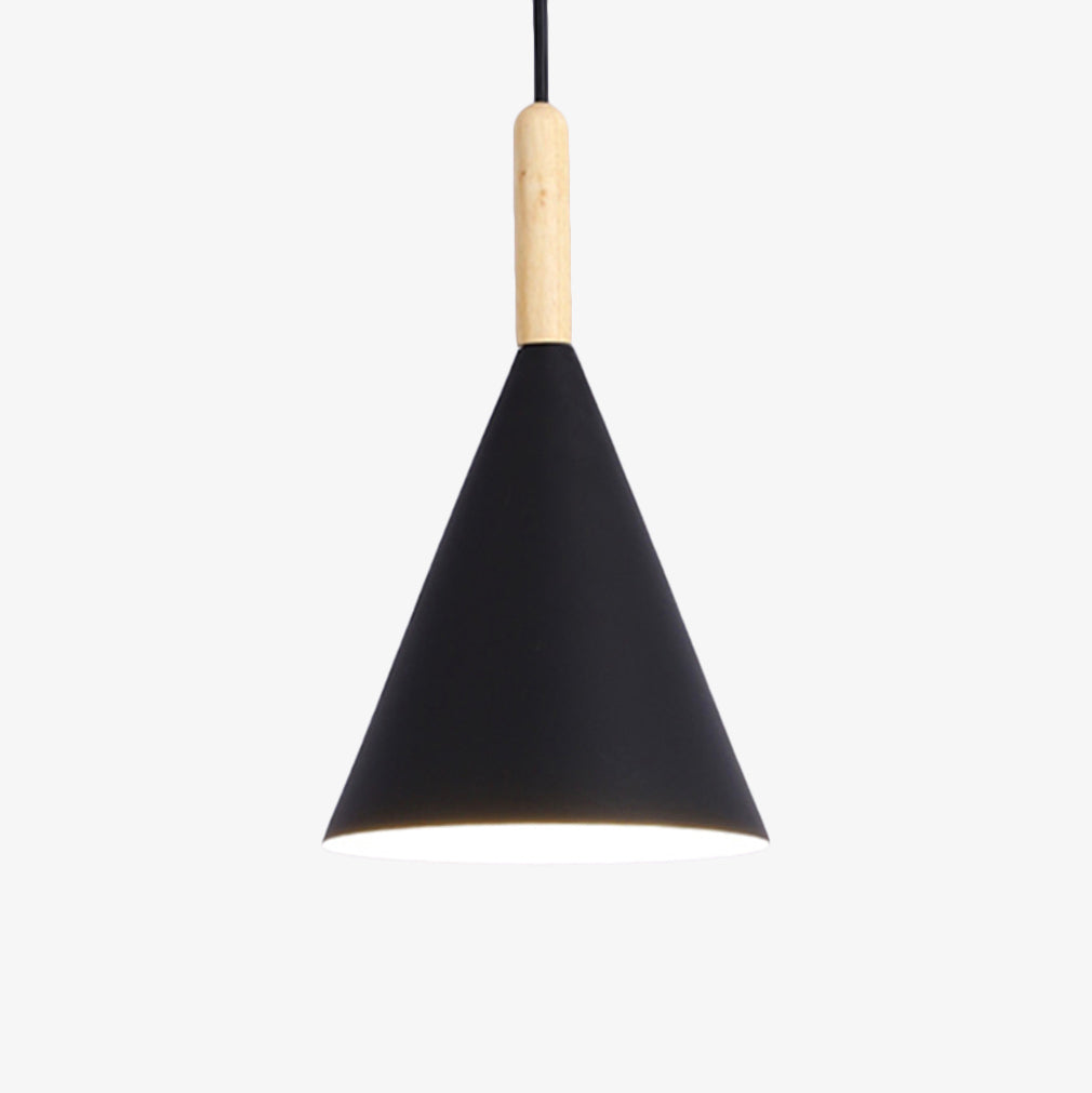 Suspension conique en métal coloré avec tige en bois – modèle Bar