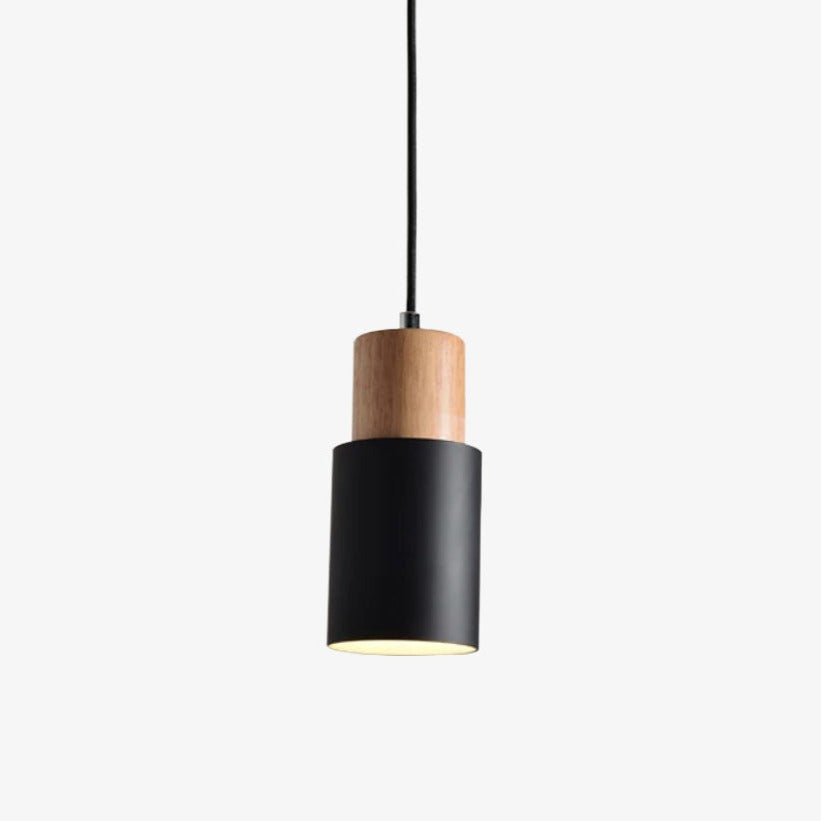 Suspension cylindrique en bois et métal coloré – modèle Wood