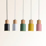 Suspension cylindrique en bois et métal coloré – modèle Wood
